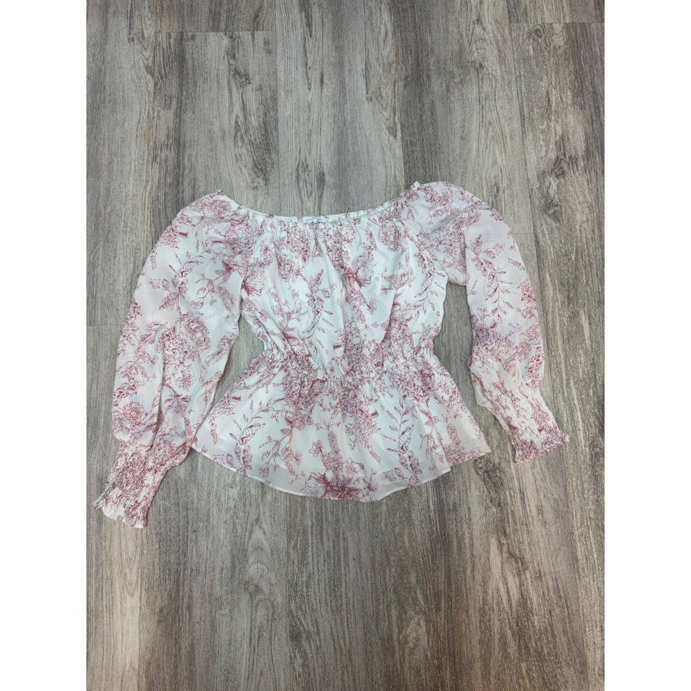 Style State Floral Smocked Waist Peplum‎ Blouse Womens Size 8